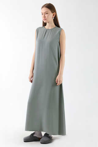 Sıfır Kol Uzun İçlik Elbise Gri - 2