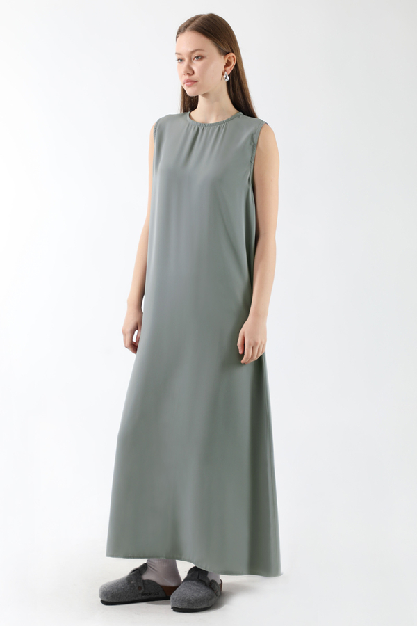 Sıfır Kol Uzun İçlik Elbise Gri (1)