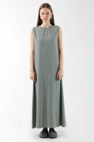 Sıfır Kol Uzun İçlik Elbise Gri - 3