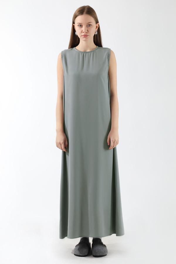 Sıfır Kol Uzun İçlik Elbise Gri - 3