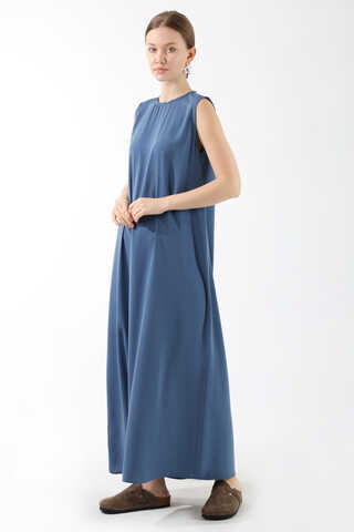 Sıfır Kol Uzun İçlik Elbise İndigo - 2