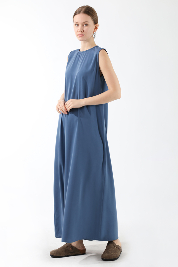 Sıfır Kol Uzun İçlik Elbise İndigo - 2