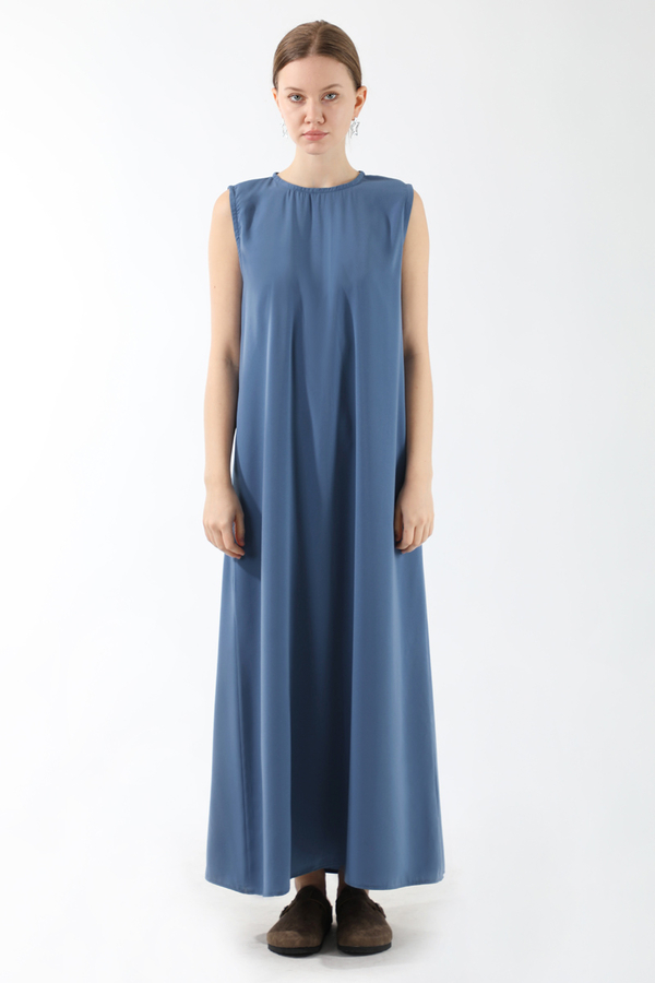 Sıfır Kol Uzun İçlik Elbise İndigo - 3