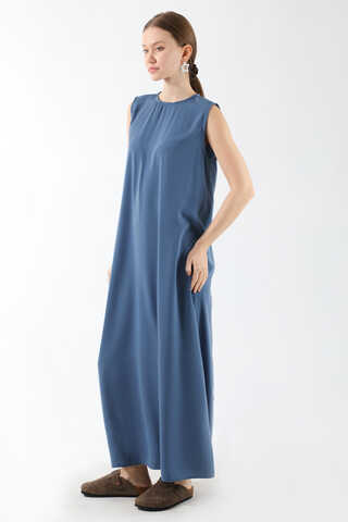 Sıfır Kol Uzun İçlik Elbise İndigo - 4