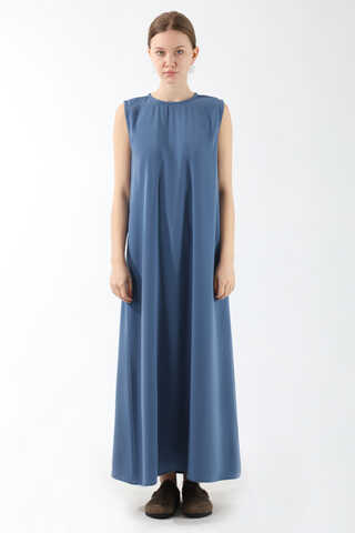 Sıfır Kol Uzun İçlik Elbise İndigo - 3