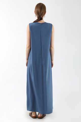 Sıfır Kol Uzun İçlik Elbise İndigo - 5