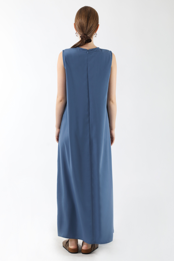 Sıfır Kol Uzun İçlik Elbise İndigo - 5