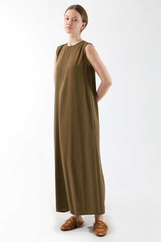 Sıfır Kol Uzun İçlik Elbise Kahverengi - 2