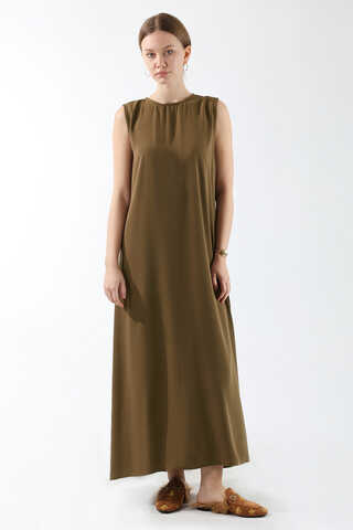 Sıfır Kol Uzun İçlik Elbise Kahverengi - 3