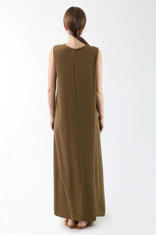 Sıfır Kol Uzun İçlik Elbise Kahverengi - 6