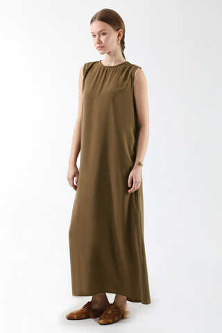 Sıfır Kol Uzun İçlik Elbise Kahverengi - 5