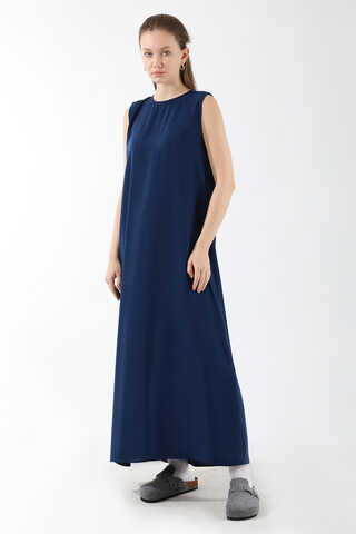 Sıfır Kol Uzun İçlik Elbise Lacivert - 2