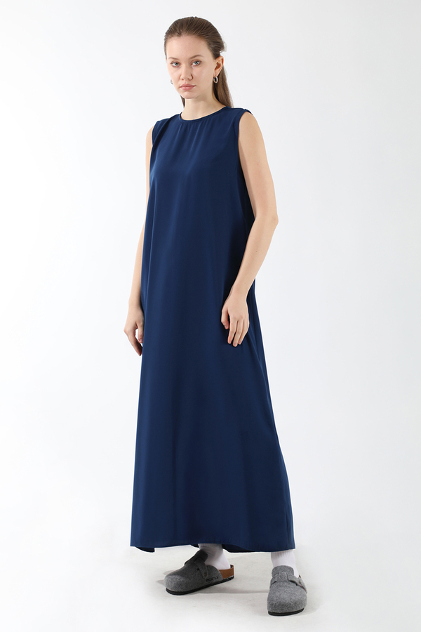 Sıfır Kol Uzun İçlik Elbise Lacivert (1)