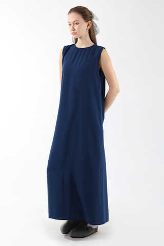 Sıfır Kol Uzun İçlik Elbise Lacivert - 4