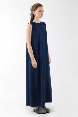 Sıfır Kol Uzun İçlik Elbise Lacivert - 3