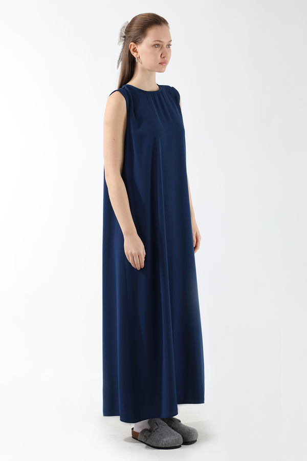 Sıfır Kol Uzun İçlik Elbise Lacivert - 3