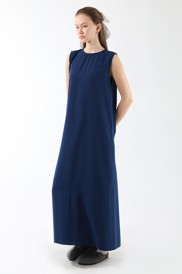 Sıfır Kol Uzun İçlik Elbise Lacivert - 4