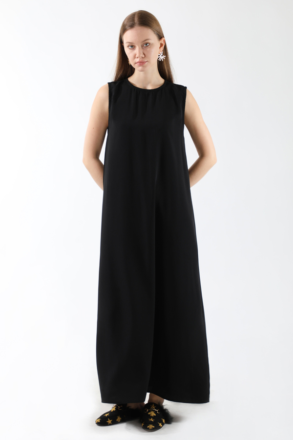 Sıfır Kol Uzun İçlik Elbise Siyah - 2