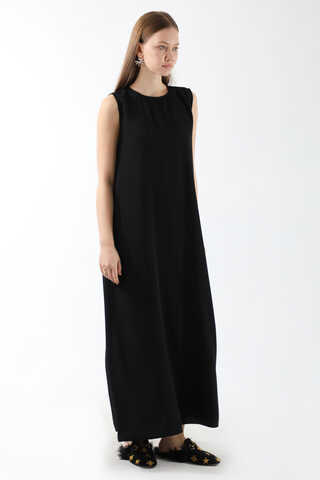 Sıfır Kol Uzun İçlik Elbise Siyah - 4