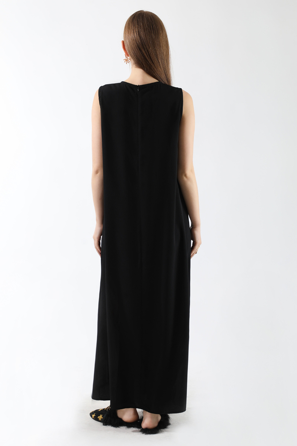 Sıfır Kol Uzun İçlik Elbise Siyah - 5