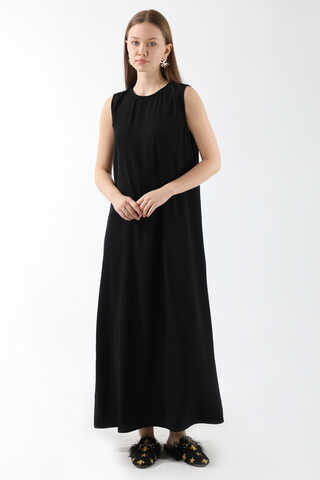 Sıfır Kol Uzun İçlik Elbise Siyah - 3