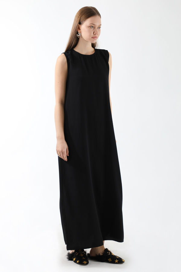 Sıfır Kol Uzun İçlik Elbise Siyah - 4