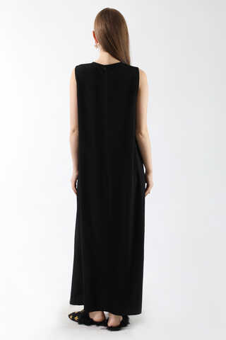 Sıfır Kol Uzun İçlik Elbise Siyah - 5