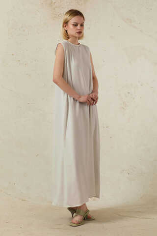 Sıfır Kol Uzun İçlik Elbise Taş - 2