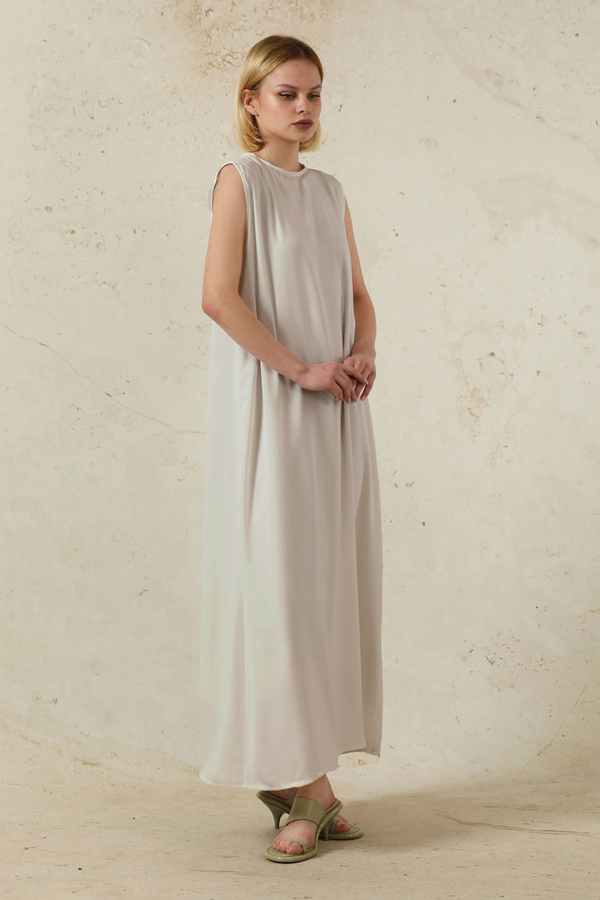 Sıfır Kol Uzun İçlik Elbise Taş - 2