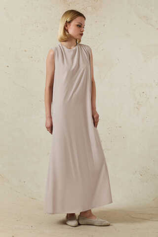 Sıfır Kol Uzun İçlik Elbise Toz Pembe - 3