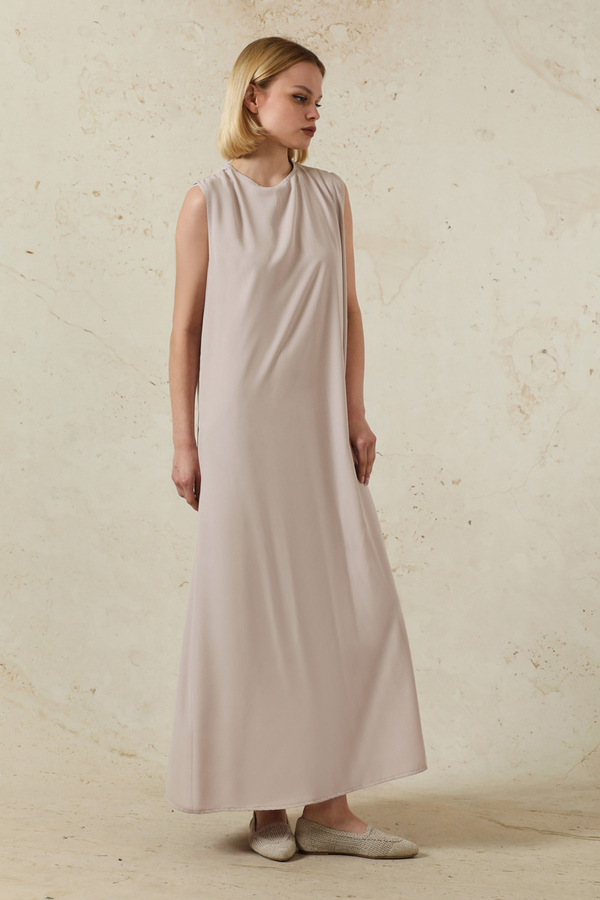 Sıfır Kol Uzun İçlik Elbise Toz Pembe - 3