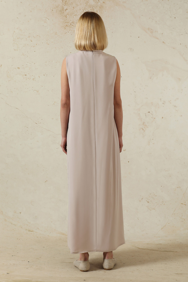 Sıfır Kol Uzun İçlik Elbise Toz Pembe - 4