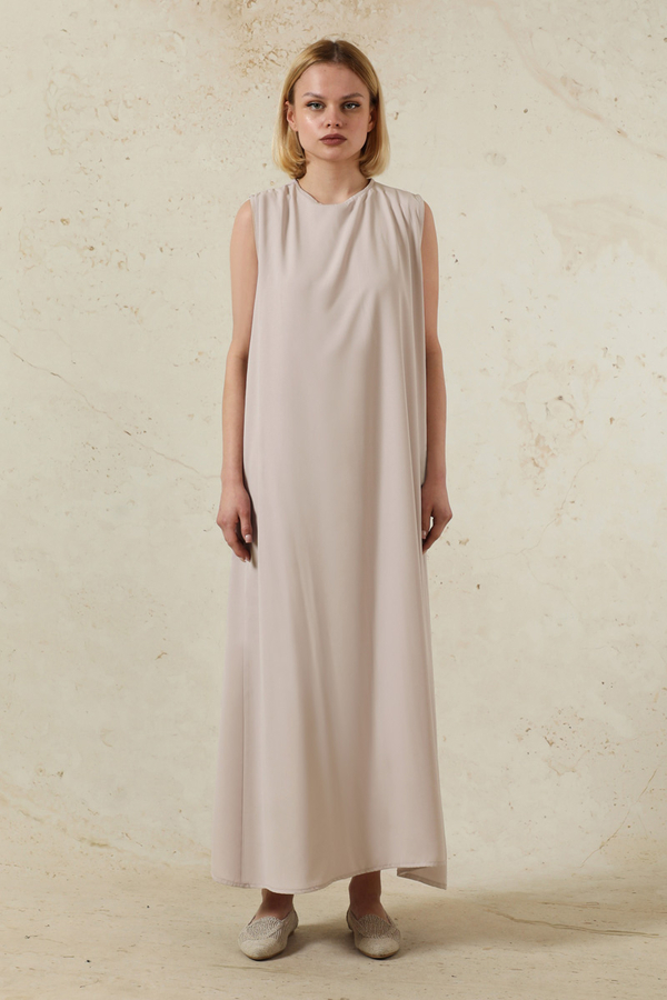 Sıfır Kol Uzun İçlik Elbise Toz Pembe (1)