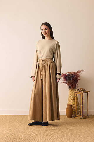 Şile Bezi Bol Pantolon Camel - 1