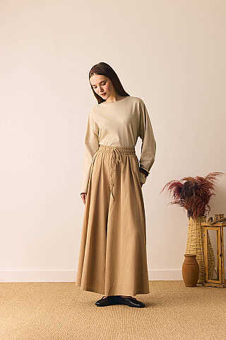 Şile Bezi Bol Pantolon Camel - 3