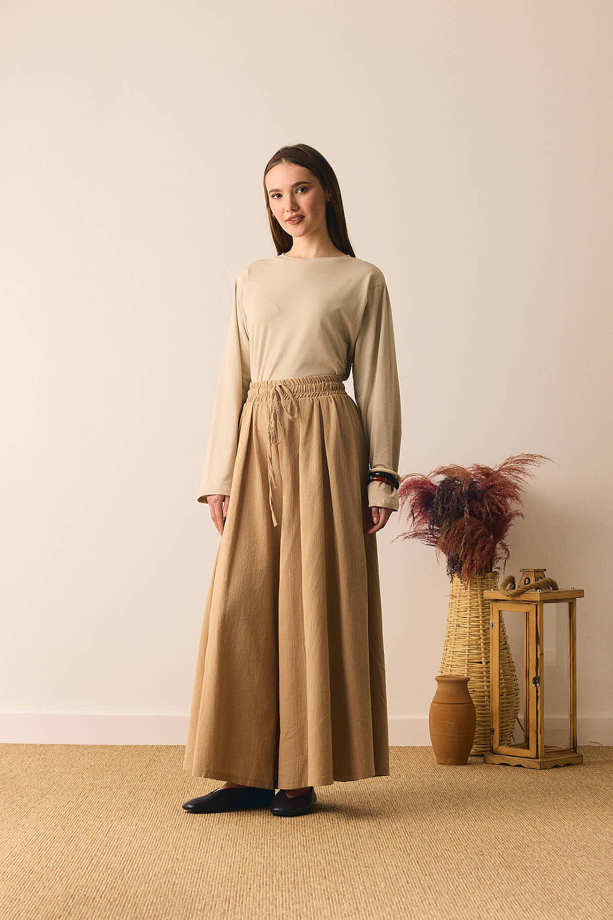 Şile Bezi Bol Pantolon Camel