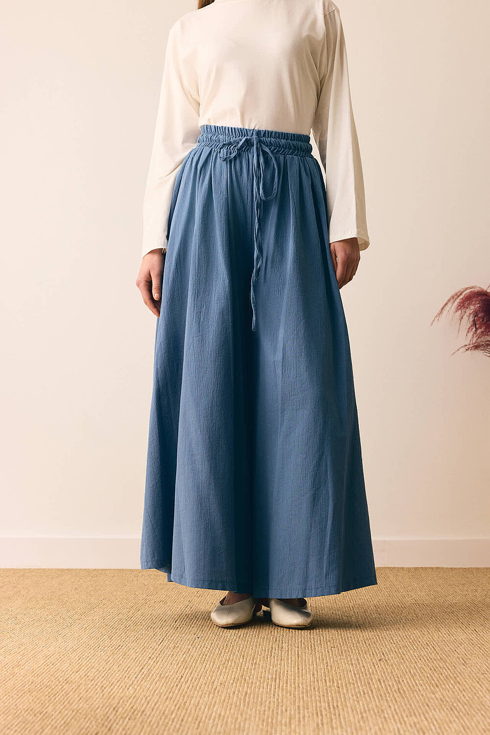 Şile Bezi Bol Pantolon İndigo - 5