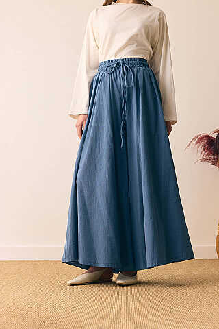 Şile Bezi Bol Pantolon İndigo - 1