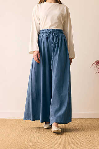 Şile Bezi Bol Pantolon İndigo - 6