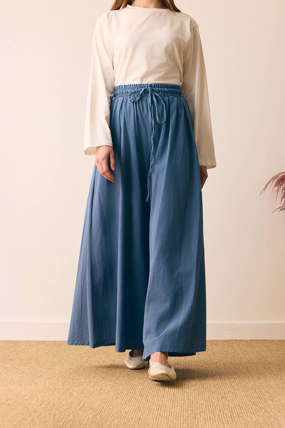 Şile Bezi Bol Pantolon İndigo - 6