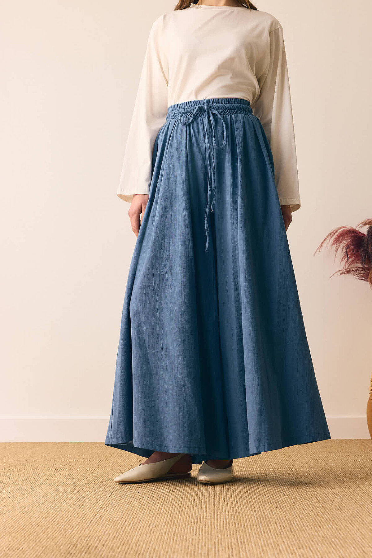 Şile Bezi Bol Pantolon İndigo