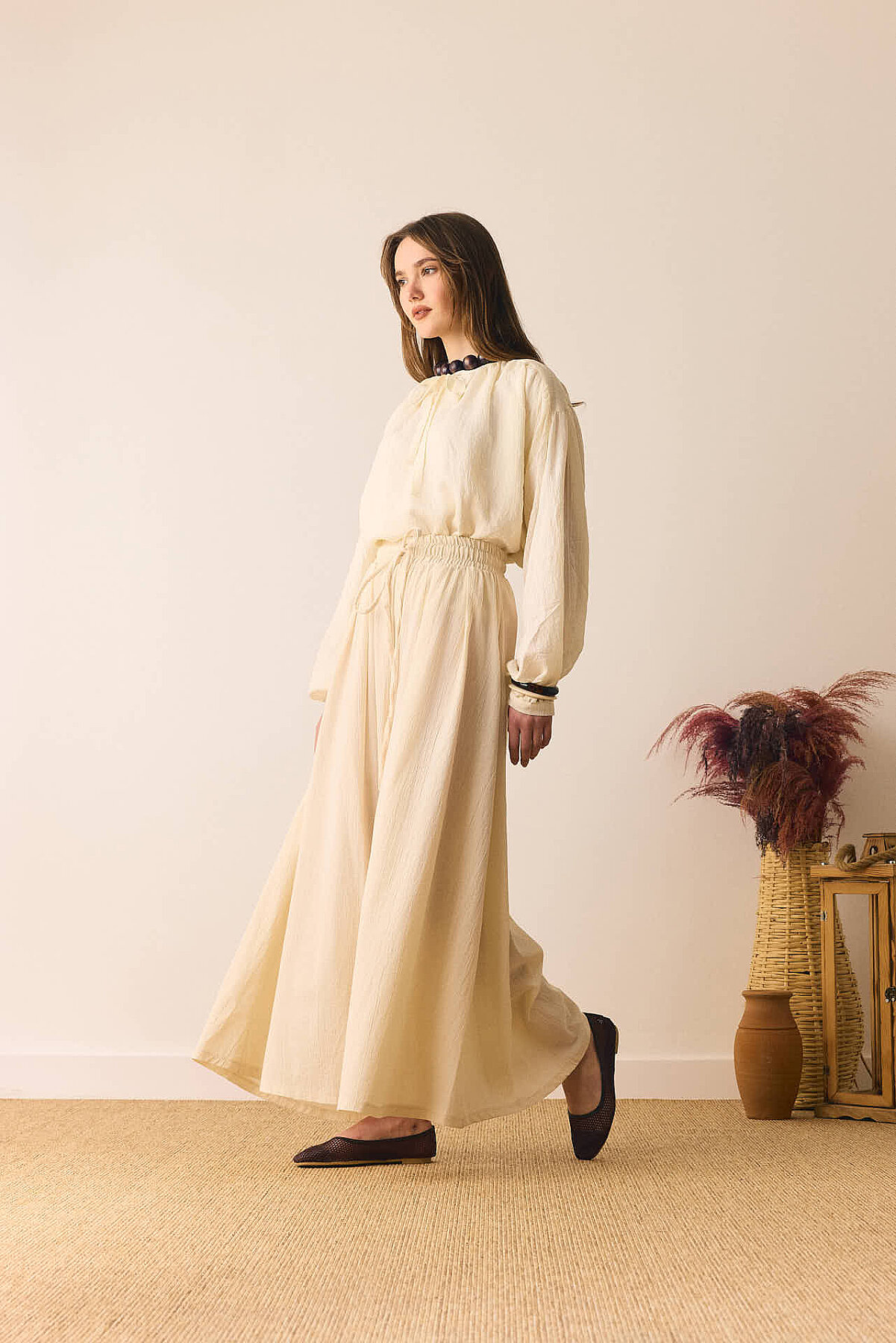 Şile Bezi Bol Pantolon Taş