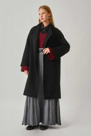 Single-Button Double-Breasted Coat Black - 2