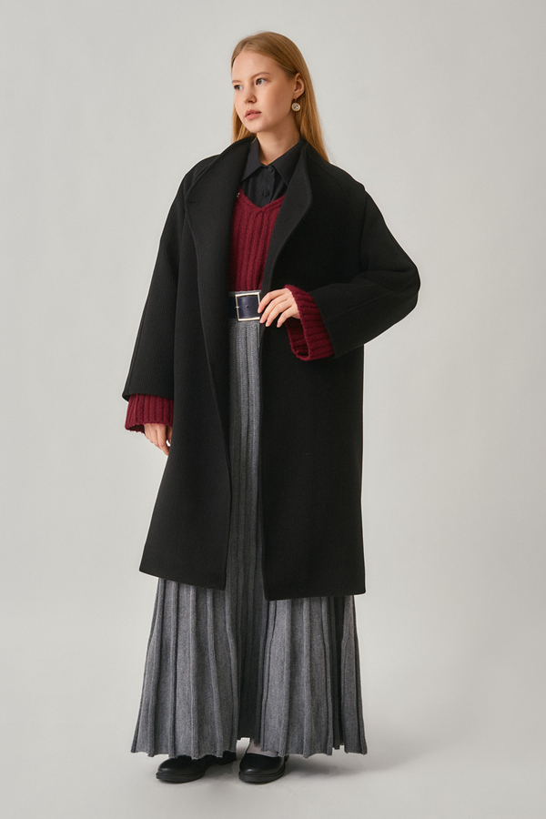 Single-Button Double-Breasted Coat Black - 2