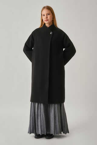 Single-Button Double-Breasted Coat Black - 4