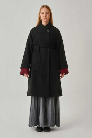 Single-Button Double-Breasted Coat Black - 5