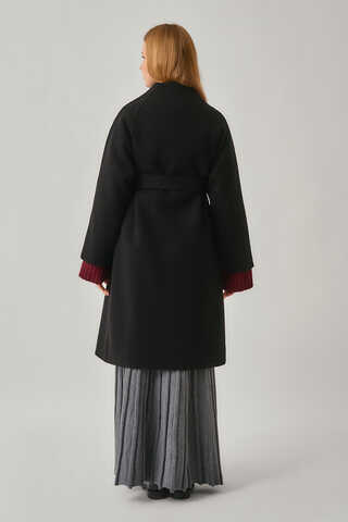 Single-Button Double-Breasted Coat Black - 11