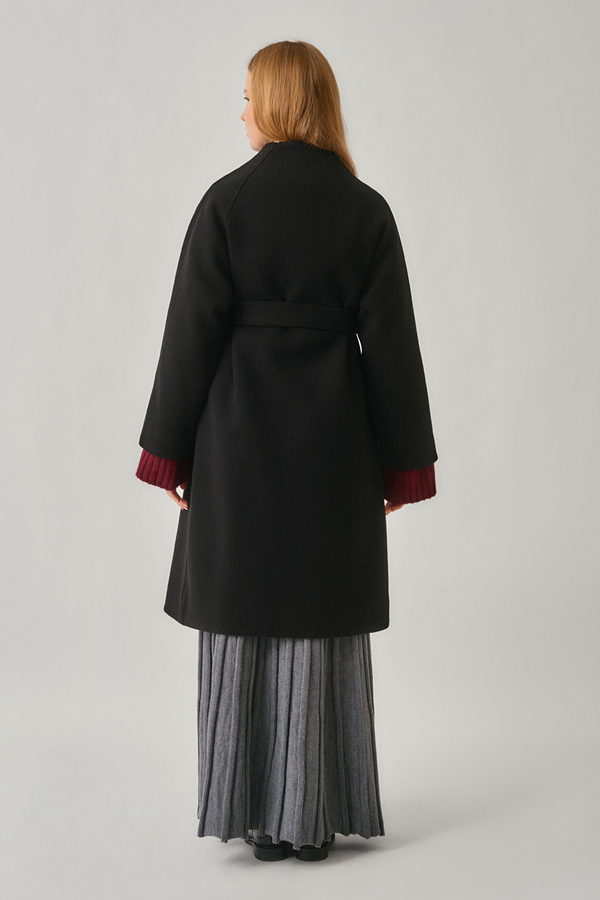 Single-Button Double-Breasted Coat Black - 11