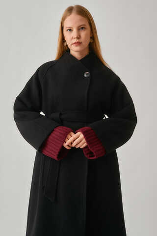 Single-Button Double-Breasted Coat Black - 3