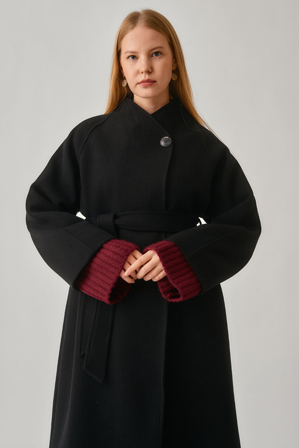 Single-Button Double-Breasted Coat Black - 3